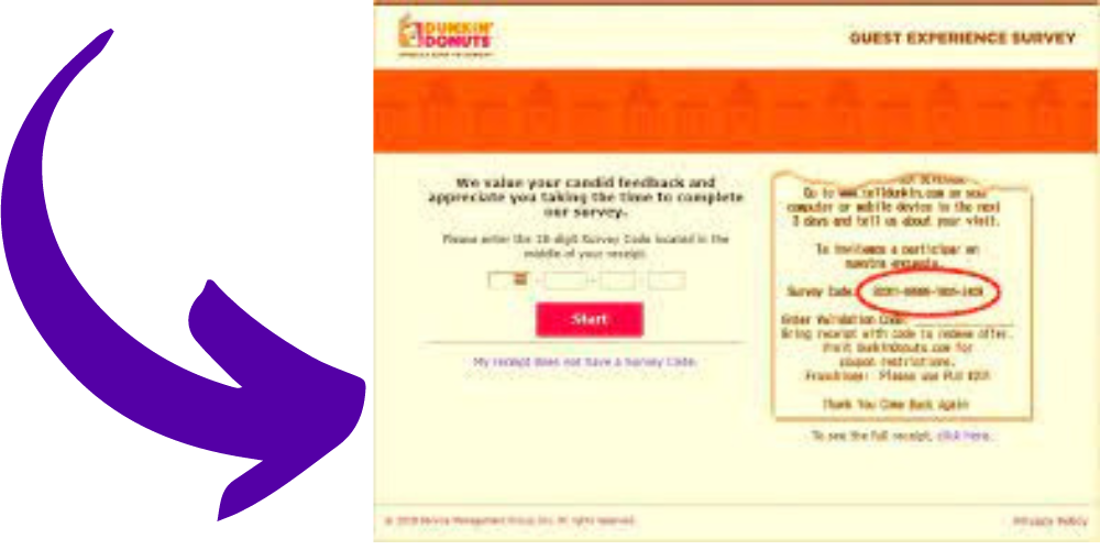 How to Enter the Dunkin Donuts Survey Receipt Code on the Receipt